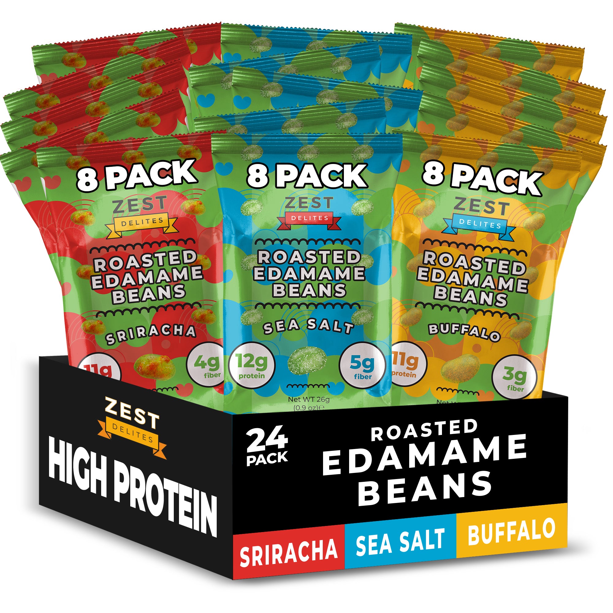 Knusprig trocken geröstete Edamame-Bohnen – Meersalz – Sriracha – Buffalo