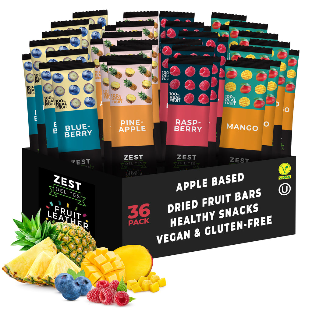 Fruchtleder, 36er-Pack – Ananas, Mango, Blaubeere, Himbeere 