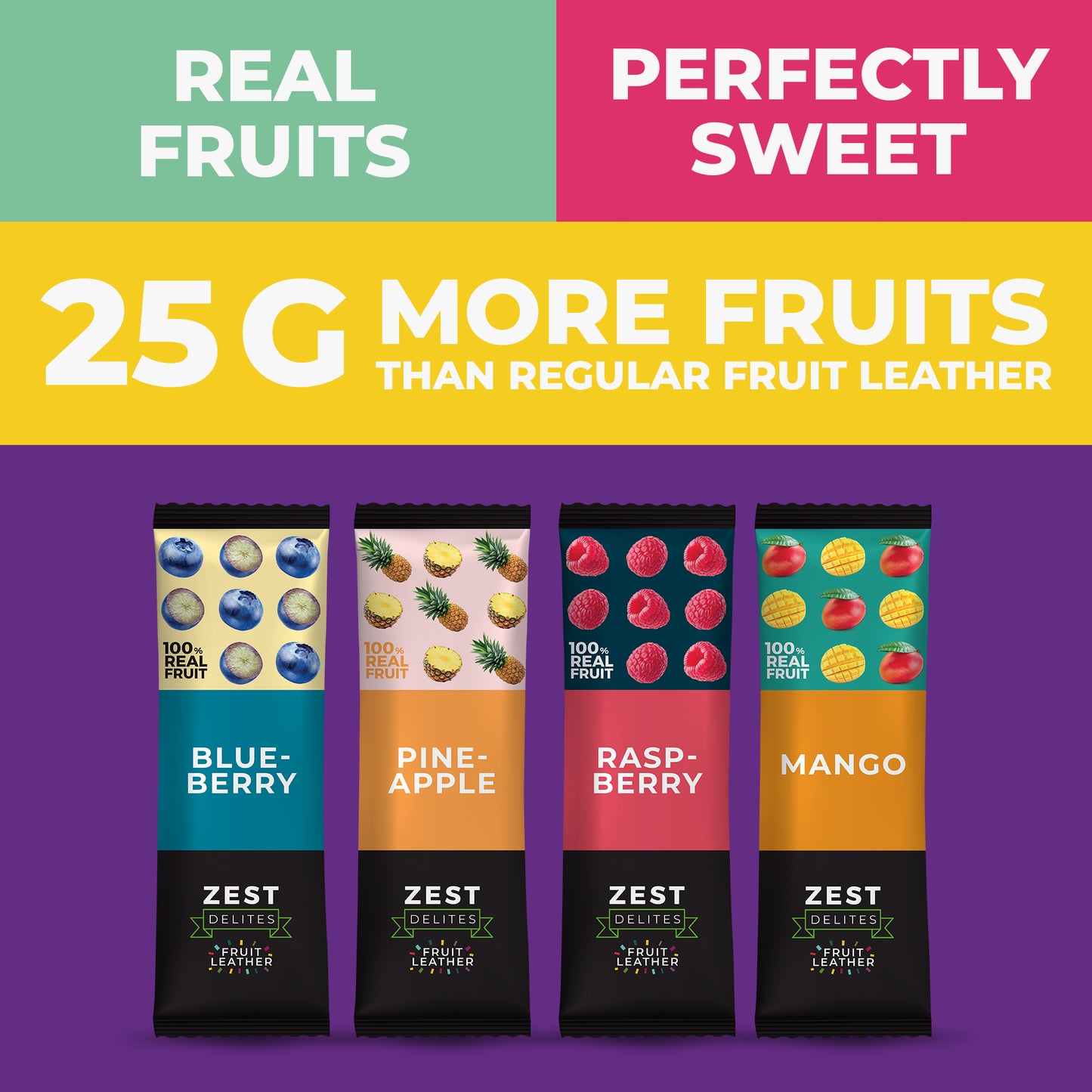 Fruit Leathers 36 Pack- Pineapple, Mango, Blueberry, Raspberry