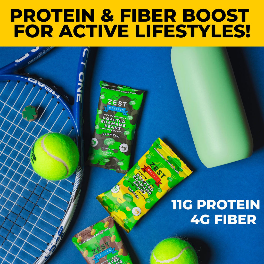 Edamame Snack by Zest Delites 48 Packs, Sea Salt, Sriracha, Buffalo, Truffle, Seaweed, Wasabi