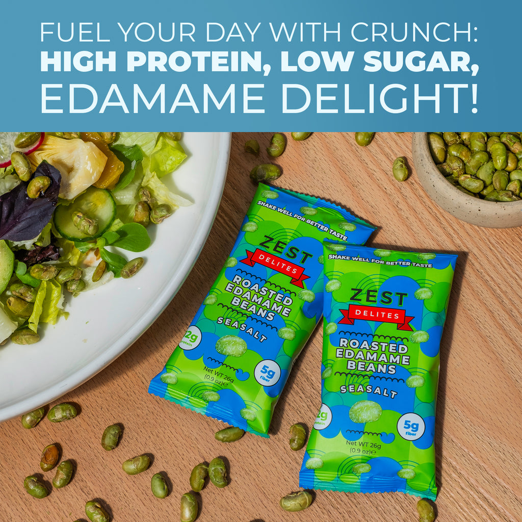 Edamame Snack by Zest Delites 48 Packs, Sea Salt, Sriracha, Buffalo, Truffle, Seaweed, Wasabi