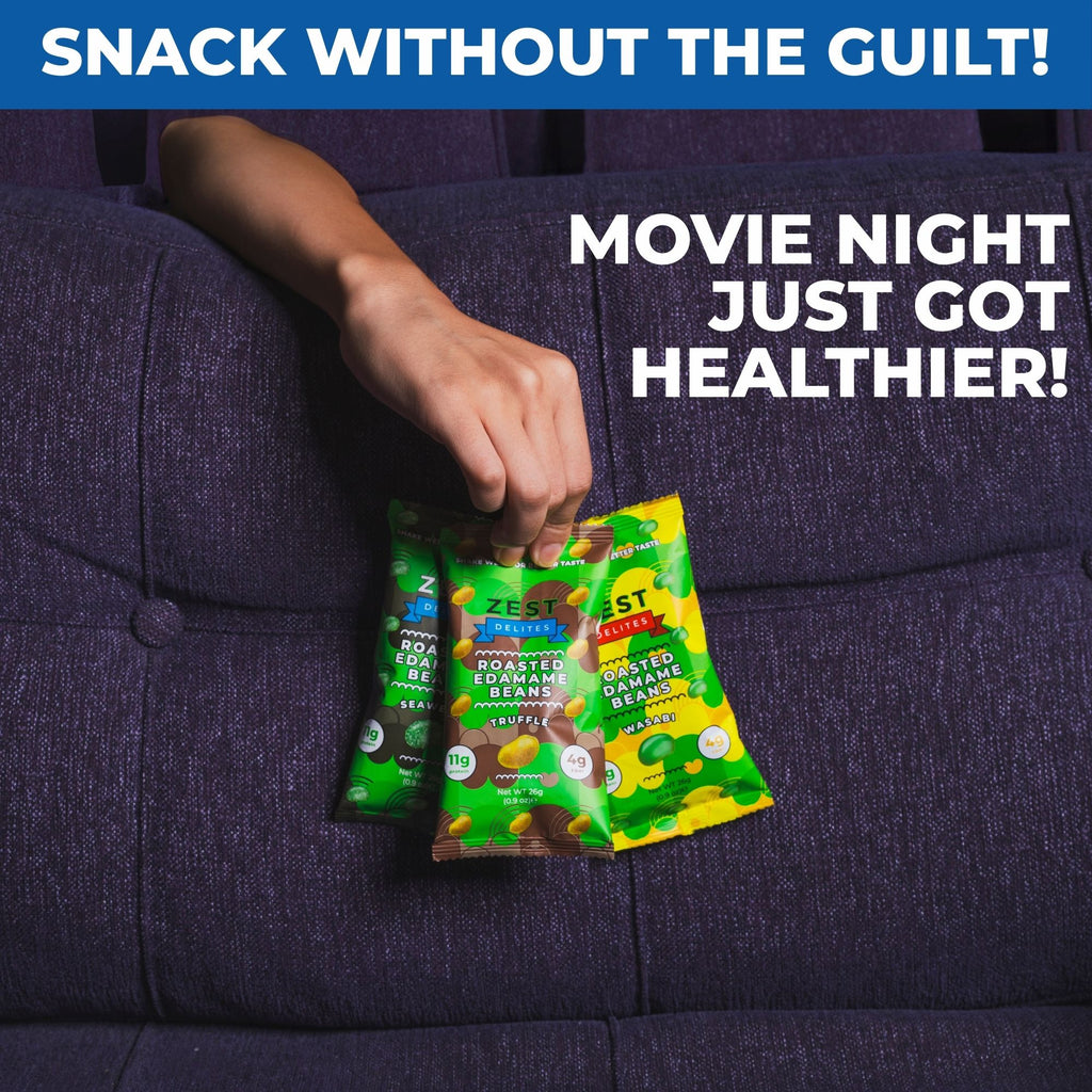 Edamame Snack by Zest Delites 48 Packs, Sea Salt, Sriracha, Buffalo, Truffle, Seaweed, Wasabi