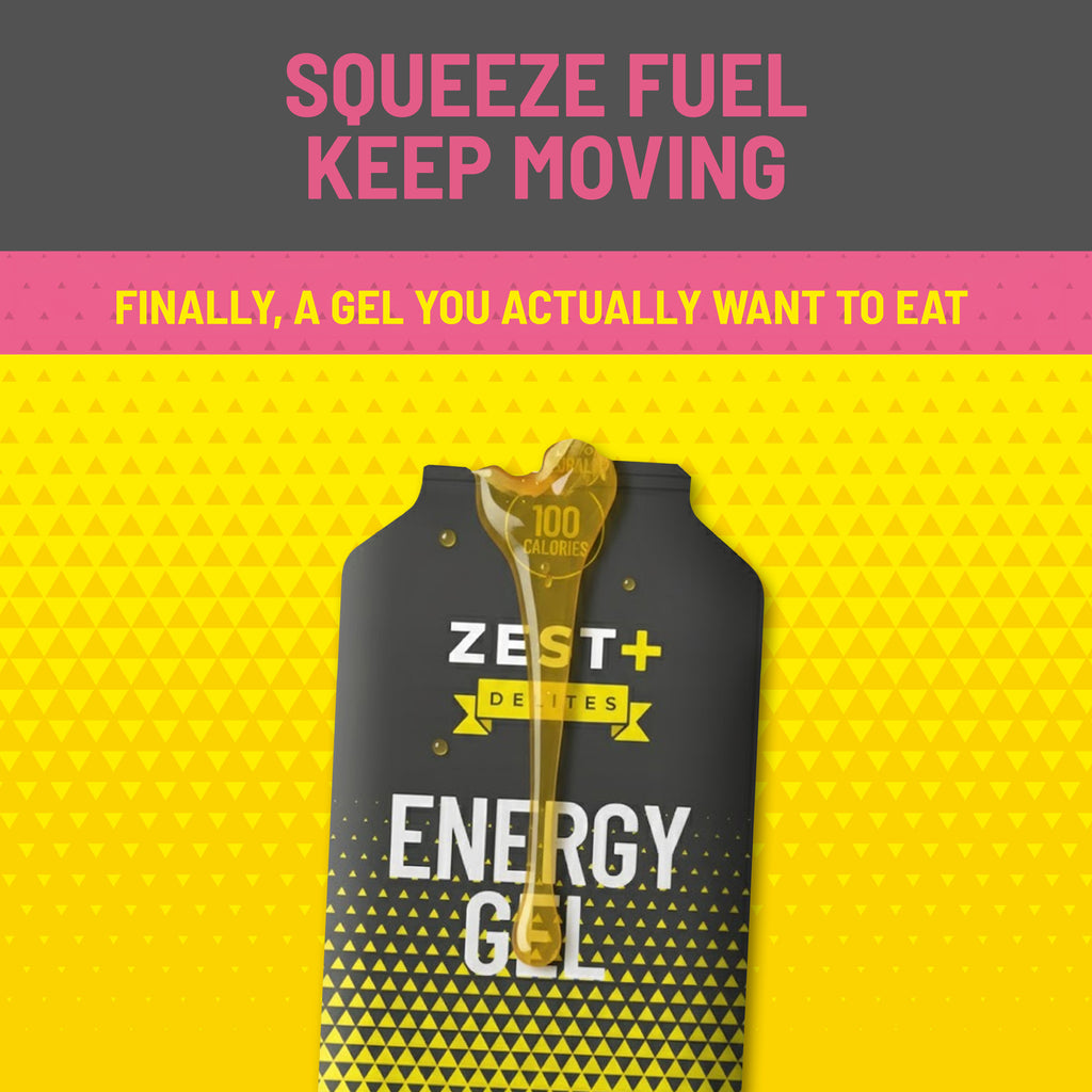 Zest Delites+ Energy Gel Strawberry | Mango | Lemon Variety Pack 12— Real Fruit, Gut-Friendly Running Fuel