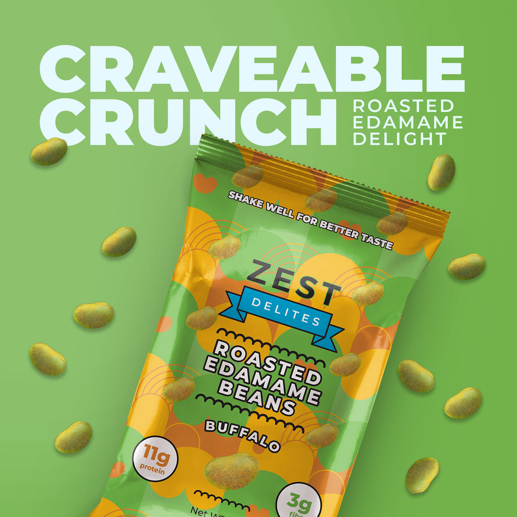 Edamame Snack by Zest Delites 48 Packs, Sea Salt, Sriracha, Buffalo, Truffle, Seaweed, Wasabi