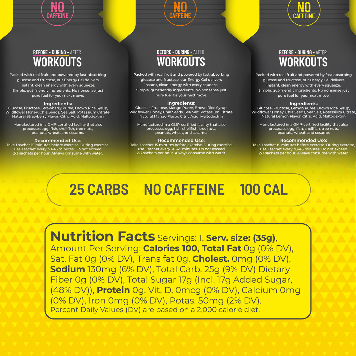 Zest Delites+ Energy Gel Strawberry | Mango | Lemon Variety Pack 12— Real Fruit, Gut-Friendly Running Fuel